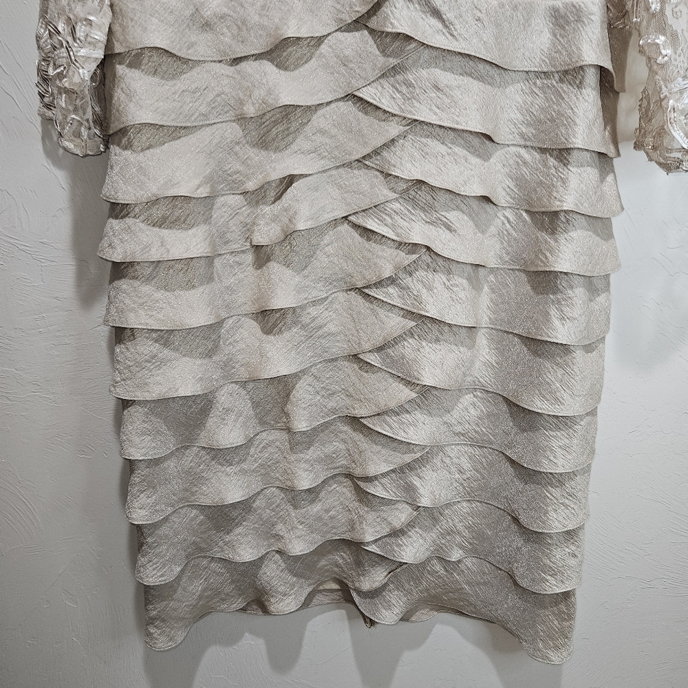 Dress Jessica Howard Elegant Lace Beige Ruffle Beautiful Women's Plus Size 2X - Picture 5 of 16